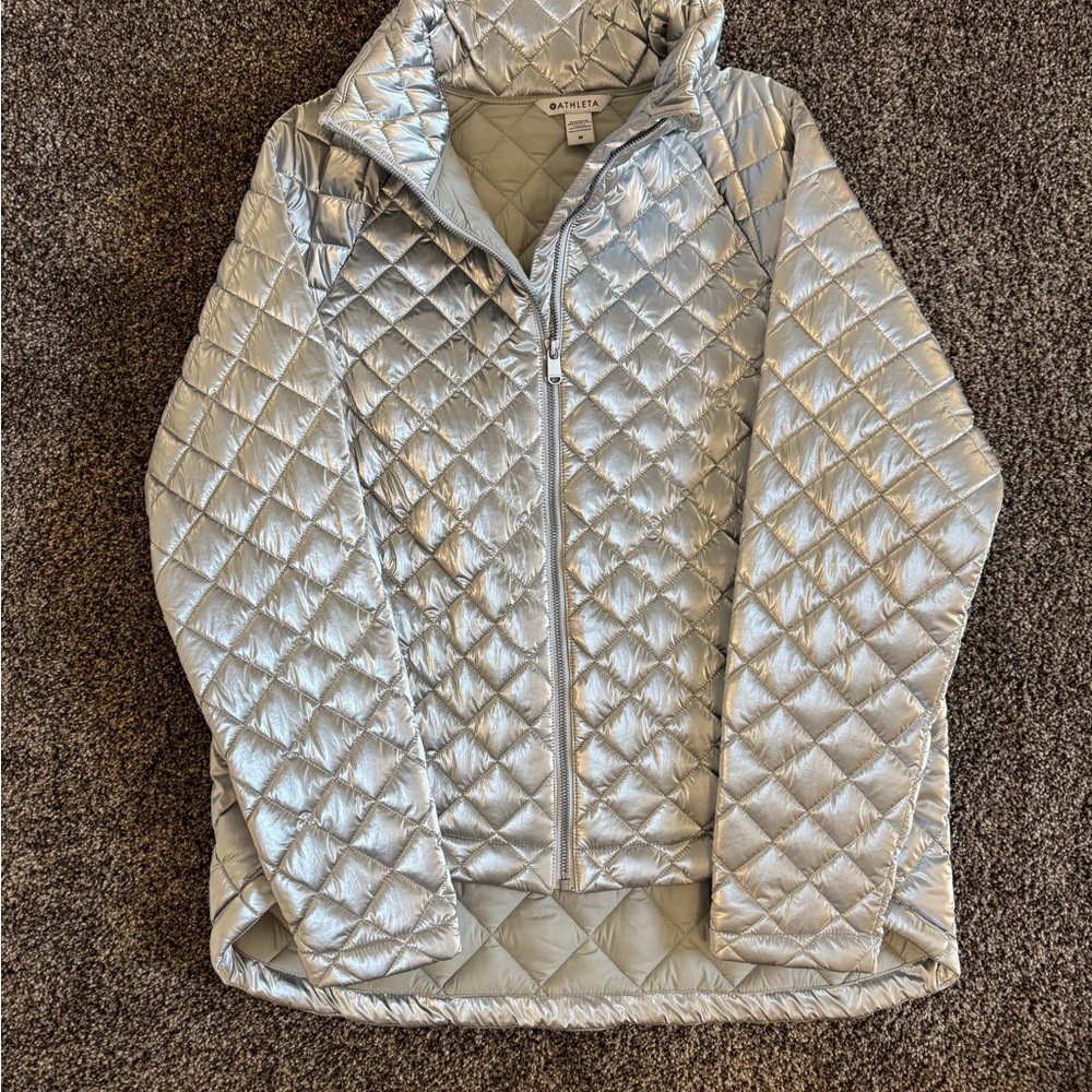 Athleta Metallic Silver Quilted Jacket